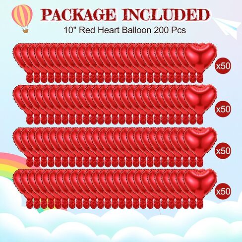 Talltalk 200 Pack Valentine's Day Balloons 10 Inch Heart Shape Balloons Red Heart Foil Helium Balloons for Valentines Day Birthday Wedding Bridal Shower Baby Shower Party Decoration(Red) in Saudi Arabia