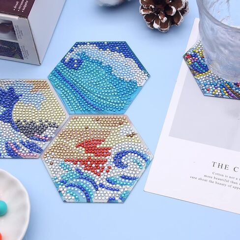 8 قطع من قواعد الاكواب الفنية الماسية مع حامل من كيه جيه ام واي واي اكس جي اس، مجموعة قواعد اكواب فنية للرسم الماسي بنمط المحيط مع قاعدة من الفلين، مجموعة قواعد اكواب للرسم الفني المنقط للبالغين in Kuwait