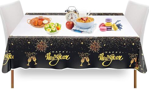 مفرش المائدة 4 قطع من Udefineit، غطاء طاولة بلاستيكي للاستعمال مرة واحدة لحفلة رأس السنة الجديدة، لوازم حفلات ولائم مستطيلة، ذهبي لامع وديكورات السنة الجديدة السعيدة in Kuwait