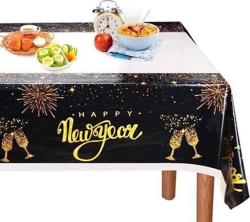 مفرش المائدة 4 قطع من Udefineit، غطاء طاولة بلاستيكي للاستعمال مرة واحدة لحفلة رأس السنة الجديدة، لوازم حفلات ولائم مستطيلة، ذهبي لامع وديكورات السنة الجديدة السعيدة in Kuwait