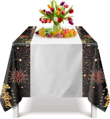 مفرش المائدة 4 قطع من Udefineit، غطاء طاولة بلاستيكي للاستعمال مرة واحدة لحفلة رأس السنة الجديدة، لوازم حفلات ولائم مستطيلة، ذهبي لامع وديكورات السنة الجديدة السعيدة in Kuwait
