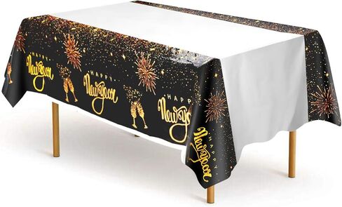 مفرش المائدة 4 قطع من Udefineit، غطاء طاولة بلاستيكي للاستعمال مرة واحدة لحفلة رأس السنة الجديدة، لوازم حفلات ولائم مستطيلة، ذهبي لامع وديكورات السنة الجديدة السعيدة in Kuwait