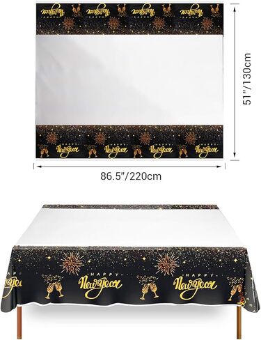مفرش المائدة 4 قطع من Udefineit، غطاء طاولة بلاستيكي للاستعمال مرة واحدة لحفلة رأس السنة الجديدة، لوازم حفلات ولائم مستطيلة، ذهبي لامع وديكورات السنة الجديدة السعيدة in Kuwait