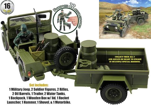 Click N' Play Military Logistics Transport Unit 16 Piece Play Set with Accessories, Green in Kuwait