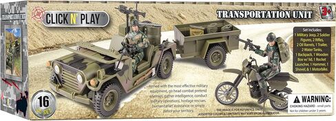 Click N' Play Military Logistics Transport Unit 16 Piece Play Set with Accessories, Green in Kuwait