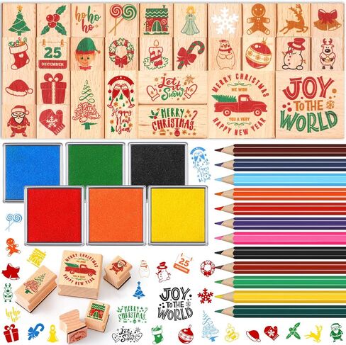 Yexiya 48 Pieces Valentine Stamps Wooden Rubber Stamps with Ink Pad Colored Pencil Ink Pad Coloring Pencil Art Supplies Set for DIY Party Favor Gift(Bunny Style) in Saudi Arabia