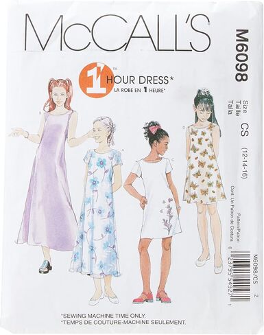 McCall's Patterns M6098 Girls' Dresses in 2 Lengths, Size CS (12-14-16) in Saudi Arabia
