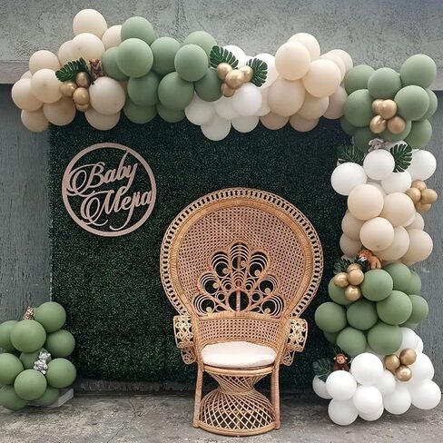 DBKL 158Pcs Sage Green Balloon Garland Arch Kit - Balloon Arch With Sage Green, White, Sand White and Gold Latex Balloons Arch Kit for Forest Safari Jungle Tropical Theme Decorations in Kuwait