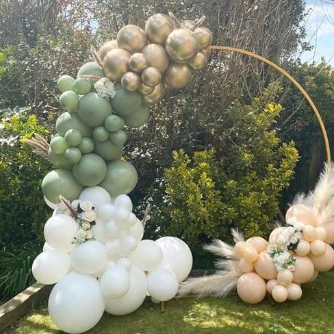 DBKL 158Pcs Sage Green Balloon Garland Arch Kit - Balloon Arch With Sage Green, White, Sand White and Gold Latex Balloons Arch Kit for Forest Safari Jungle Tropical Theme Decorations in Kuwait