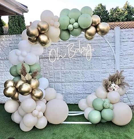 DBKL 158Pcs Sage Green Balloon Garland Arch Kit - Balloon Arch With Sage Green, White, Sand White and Gold Latex Balloons Arch Kit for Forest Safari Jungle Tropical Theme Decorations in Kuwait