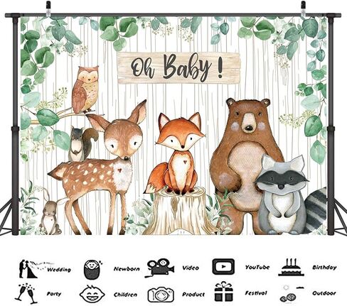 لافتة خلفية من وودلاند بيبي شاور خلفية مخلوقات حيوانات الزغب لمستلزمات حفلات الغابات، ديكورات وودلاند جنس تكشف خلفية صور - 2.13 سم × 1.52 متر in Kuwait
