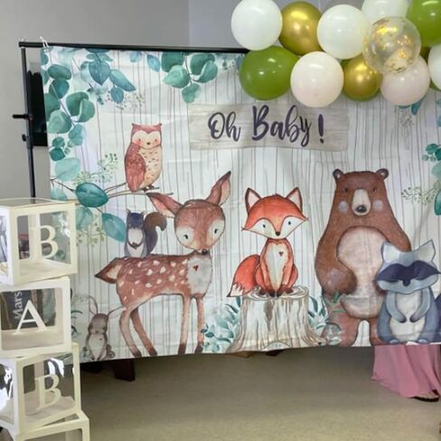 لافتة خلفية من وودلاند بيبي شاور خلفية مخلوقات حيوانات الزغب لمستلزمات حفلات الغابات، ديكورات وودلاند جنس تكشف خلفية صور - 2.13 سم × 1.52 متر in Kuwait