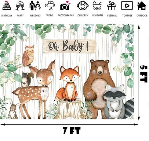 لافتة خلفية من وودلاند بيبي شاور خلفية مخلوقات حيوانات الزغب لمستلزمات حفلات الغابات، ديكورات وودلاند جنس تكشف خلفية صور - 2.13 سم × 1.52 متر in Kuwait