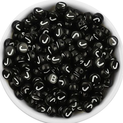 100 Pieces Letter Beads 4×7mm Black Round Acrylic Alphabet Beads for Jewelry Making Vowel Letter A Beads for Bracelets Making Necklaces Key Chains in Kuwait
