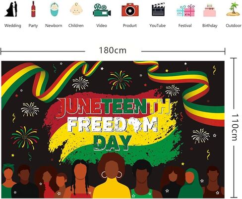 لافتة حفلات كبيرة الحجم من Juneteenth، لافتة حفلات الأمريكيين السود، يوم الحرية، زينة احتفالية، لافتة حفلات الاستقلال Juneteenth in Kuwait