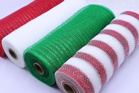 10 inch x 30 feet Each Roll-YYCRAFT Christmas Decorative Metallic Foil Poly Mesh-4 Rolls for Crafting Wire Wreath Making Craft(Red, White, Emerald Green, Red/White) in Saudi Arabia
