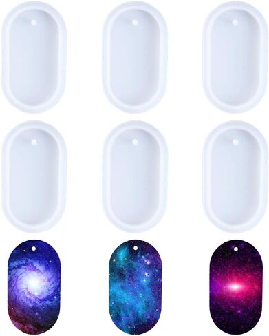Nifocc Oval Keychain Silicone Mold Oval Keychain Charms Epoxy Resin Molds Casting Molds with Hole for DIY Crafts Making Large Size 6 Pcs in Kuwait
