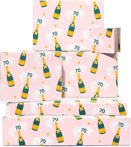 CENTRAL 23 Pink Gift Wrap - 6 Sheets of Cute Gift Wrap and Tags - 70th Birthday Gift for Women Her - Grandma Auntie Mom - Age 70 - Champagne - Comes with Fun Stickers in Saudi Arabia