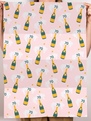 CENTRAL 23 Pink Gift Wrap - 6 Sheets of Cute Gift Wrap and Tags - 70th Birthday Gift for Women Her - Grandma Auntie Mom - Age 70 - Champagne - Comes with Fun Stickers in Saudi Arabia