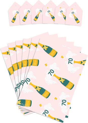 CENTRAL 23 Pink Gift Wrap - 6 Sheets of Cute Gift Wrap and Tags - 70th Birthday Gift for Women Her - Grandma Auntie Mom - Age 70 - Champagne - Comes with Fun Stickers in Saudi Arabia