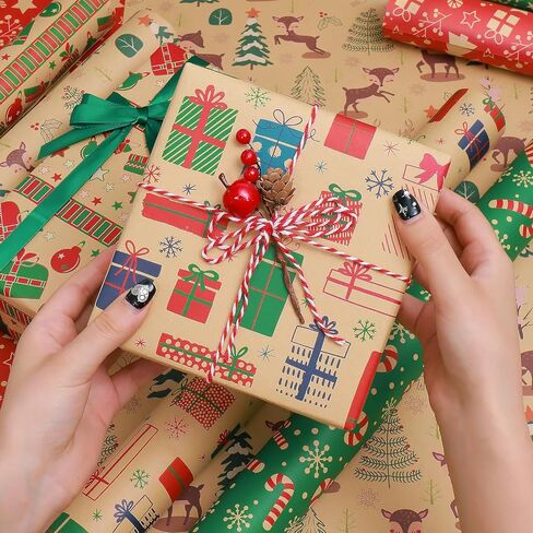 ورق تغليف عيد الميلاد من كيستار، مجموعة ورق تغليف عيد الميلاد المسطحة المكونة من 8 أوراق للأطفال والنساء والرجال، أوراق ورق تغليف الهدايا المعاد تدويرها لحفلة عيد الميلاد وعطلة رأس السنة الجديدة، مقاس 20 × 28 بوصة لكل منها in Kuwait