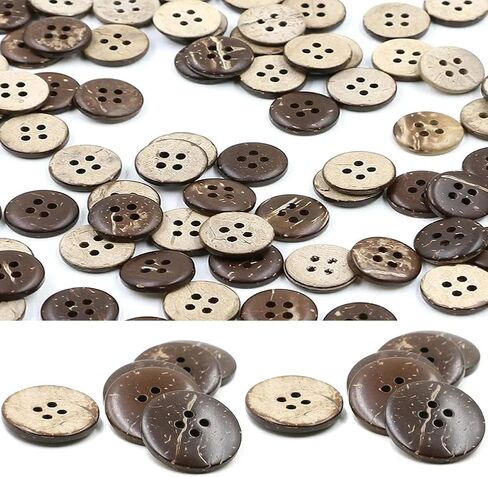 AKOAK 100 Pcs Natural Coconut Shell Button, Round Ornament Buckle, DIY Crafts/Scrapbook/Sewing/Clothing Buckle, Four Holes, Safe Sewing (10 MM) in Saudi Arabia