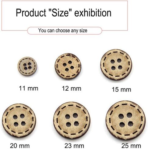AKOAK 100 Pcs Natural Coconut Shell Button, Round Ornament Buckle, DIY Crafts/Scrapbook/Sewing/Clothing Buckle, Four Holes, Safe Sewing (10 MM) in Saudi Arabia