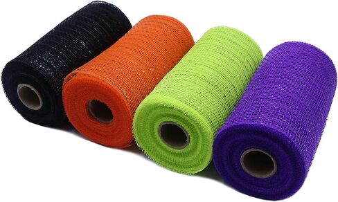 6" x 30 أقدام كل لفة لفة Ycraft ديكور معدنية معدنية فويل ديكوري من البولي شبك-4 لفات لصناعة إكليل الأسلاك الحرفية (بنفسجي، برتقالي، أخضر ليموني، أسود) in Saudi Arabia