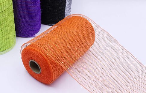 6" x 30 أقدام كل لفة لفة Ycraft ديكور معدنية معدنية فويل ديكوري من البولي شبك-4 لفات لصناعة إكليل الأسلاك الحرفية (بنفسجي، برتقالي، أخضر ليموني، أسود) in Saudi Arabia
