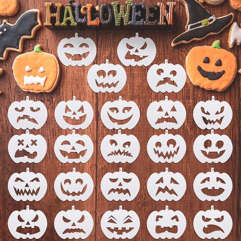 24 Pieces Halloween Pumpkin Faces Stencil Plastic Pumpkin Drawing Templates Pumpkin Pattern Stencils Reusable Face Art Stencils for Pumpkin Carving DIY Painting Crafting in Saudi Arabia