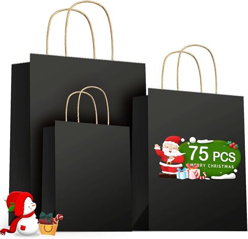 حقائب هدايا UCGOU مقاس 5.25 × 3.75 × 8 و8 × 4.25 × 10.5 و10 × 5 × 13 بوصة مقاس مختلط 75 قطعة إجماليًا - 25 قطعة لكل كيس ورق كرافت بني مع مقابض وحقائب تسوق وحقائب هدايا للحفلات وحقائب الهدايا الجيدة in Kuwait