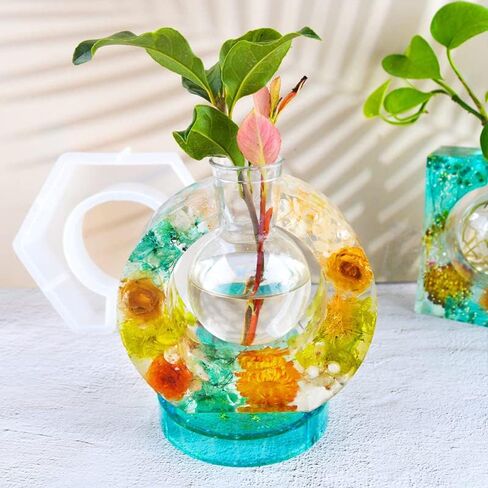 Playing Mold Ellipse Vase Holder Resin Molds Silicone for Vase, with 3 Resin Round vases, for DIY Vase Container Home Office Desktop Decoration Crafts in Kuwait
