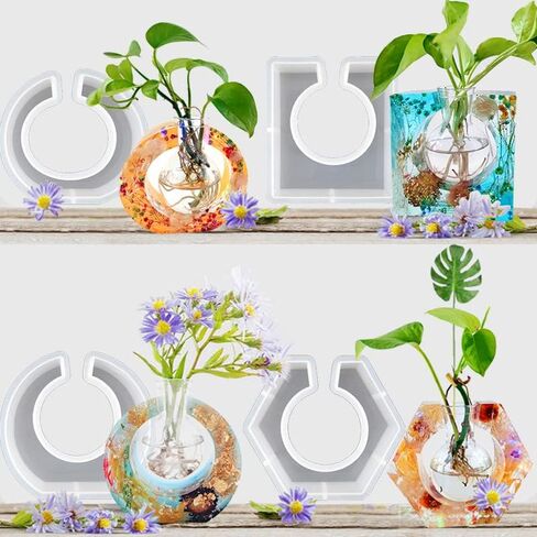 Playing Mold Ellipse Vase Holder Resin Molds Silicone for Vase, with 3 Resin Round vases, for DIY Vase Container Home Office Desktop Decoration Crafts in Kuwait
