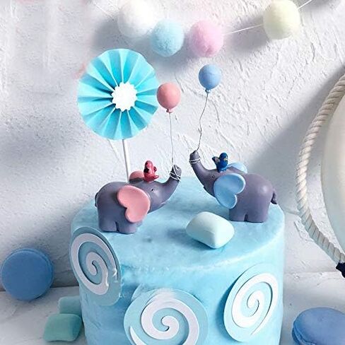 زوج واحد من أغطية الكيك من Sunormi باللون الأزرق والوردي مع بالونات تزيين الكعك لحفلات استقبال المولود الجديد للبنات والأولاد والبنات وديكور كعكة عيد ميلاد للأطفال in Kuwait