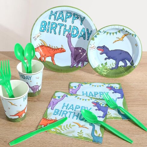 294PCS Dinosaur Birthday Party Supplies - Complete Kids Dinosaur Party Decorations Set with Dinosaur Backdrop, Tablecloth, Plates, Cups, Cutlery, Balloon Arch, Decorations, and Stickers in Kuwait