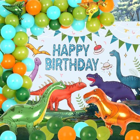 294PCS Dinosaur Birthday Party Supplies - Complete Kids Dinosaur Party Decorations Set with Dinosaur Backdrop, Tablecloth, Plates, Cups, Cutlery, Balloon Arch, Decorations, and Stickers in Kuwait