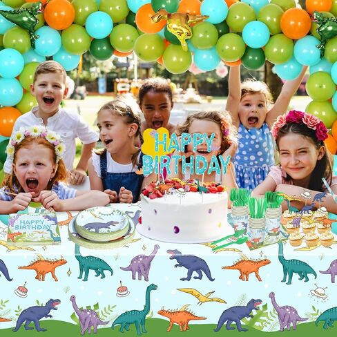 294PCS Dinosaur Birthday Party Supplies - Complete Kids Dinosaur Party Decorations Set with Dinosaur Backdrop, Tablecloth, Plates, Cups, Cutlery, Balloon Arch, Decorations, and Stickers in Kuwait