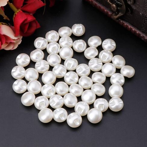 KuuGuu 200 PCS 10mm Round Pearl Button Bulk with Hole White Plastic Pearl Bead Decoration Accessories,DIY Craft Sewing Shirt Skirt Dress Sweater Jacket Wedding Gown Costume Jewelry Gift in Saudi Arabia
