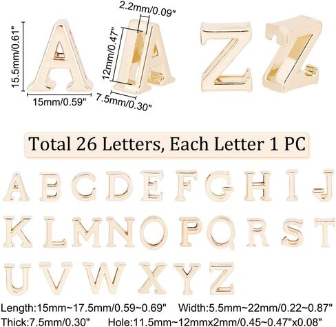 WADORN 26pcs Letter Slide Charms, Gold Alphabet Letter A-Z Beads Charms 11.5-12mm Hole Zinc Alloy Letter Pendants DIY Jewelry Crafts Accessories for Bracelet Wristbands Necklace Choker Making in Saudi Arabia