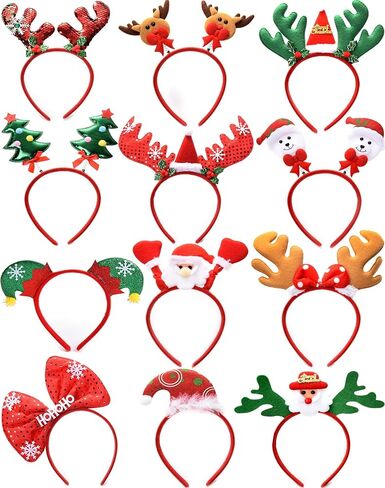 12 قطعة من عصابات الرأس لحفلات أعياد الميلاد زي رأس عيد الميلاد قبعة القبعات القبعات الجان حزب عصابات رأس الرنة in Kuwait