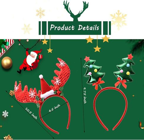 12 قطعة من عصابات الرأس لحفلات أعياد الميلاد زي رأس عيد الميلاد قبعة القبعات القبعات الجان حزب عصابات رأس الرنة in Kuwait