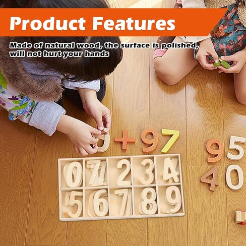 مجموعة أرقام خشبية 200 قطعة أبجدية خشبية للحرف اليدوية، أرقام خشبية غير مكتملة أرقام خشبية 0-9 مع منظم شبكة فرز مناسبة لتعلم تنوير الأطفال وتزيين المنزل in Kuwait