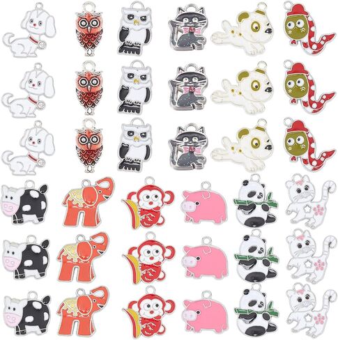 SUNNYCLUE 36Pcs Assorted Enamel Charms Gold Plated Animal Cat Panda Cow Dog Charms Pendants for Jewelry Making Necklace Earrings Bracelet Craft Findings in Saudi Arabia