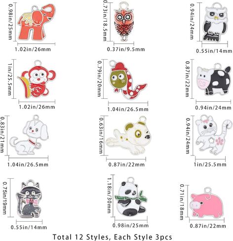 SUNNYCLUE 36Pcs Assorted Enamel Charms Gold Plated Animal Cat Panda Cow Dog Charms Pendants for Jewelry Making Necklace Earrings Bracelet Craft Findings in Saudi Arabia