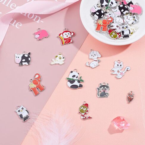 SUNNYCLUE 36Pcs Assorted Enamel Charms Gold Plated Animal Cat Panda Cow Dog Charms Pendants for Jewelry Making Necklace Earrings Bracelet Craft Findings in Saudi Arabia