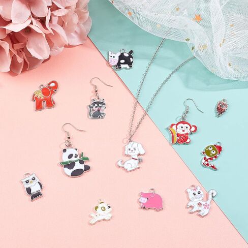 SUNNYCLUE 36Pcs Assorted Enamel Charms Gold Plated Animal Cat Panda Cow Dog Charms Pendants for Jewelry Making Necklace Earrings Bracelet Craft Findings in Saudi Arabia