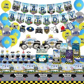 KEFAN Police Birthday Party Decorations, Police Theme Birthday Party Supplies including HAPPY BIRTHDAY Banner, Themed Banners, Cake Toppers, Gift Bags, Balloons, Tablecloth for Kids Birthday Party in Kuwait