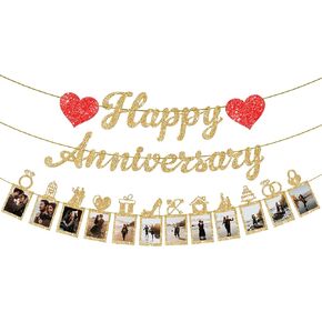 KatchOn, Glitter Happy Anniversary Photo Banner - 10 Feet, 2 Strings | Happy Anniversary Banner, Happy Gold 2 Year Anniversary Decorations | Wedding Proposal Decorations, Wedding Shower Decorations