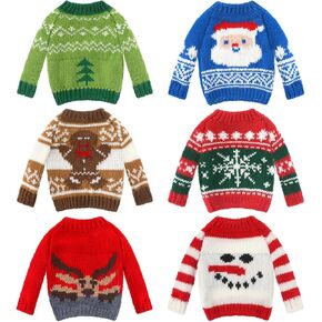 6 Pcs Christmas Doll Clothes Christmas Elf Accessories Elf Doll Sweater Set Winter Christmas Doll Outfits Christmas Tree Snowflake Snowman Print Elf Doll Knitted Clothing with Scarf for Elf Doll Decor in Saudi Arabia