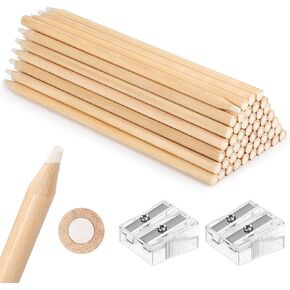 Fulmoon Wooden White Chalk Pencils with Sharpener Set 50 Pcs Real Slate Chalk Pencils with 2 Pcs Sharpener White Art Pencils for Chalk Board Menu Boards Dress Marking Patchwork Needlework in Kuwait